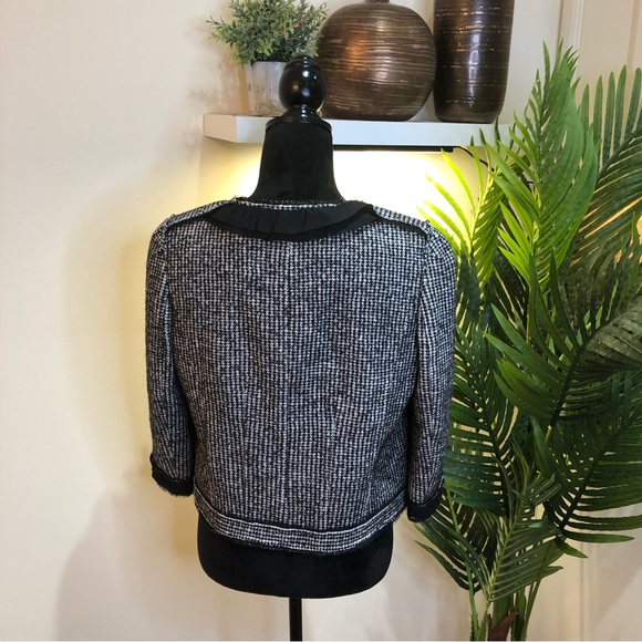 Ann Taylor Virgin Wool Blend Tweed Black White Gray Blazer Jacket w/ Floral 8 - Picture 11 of 11